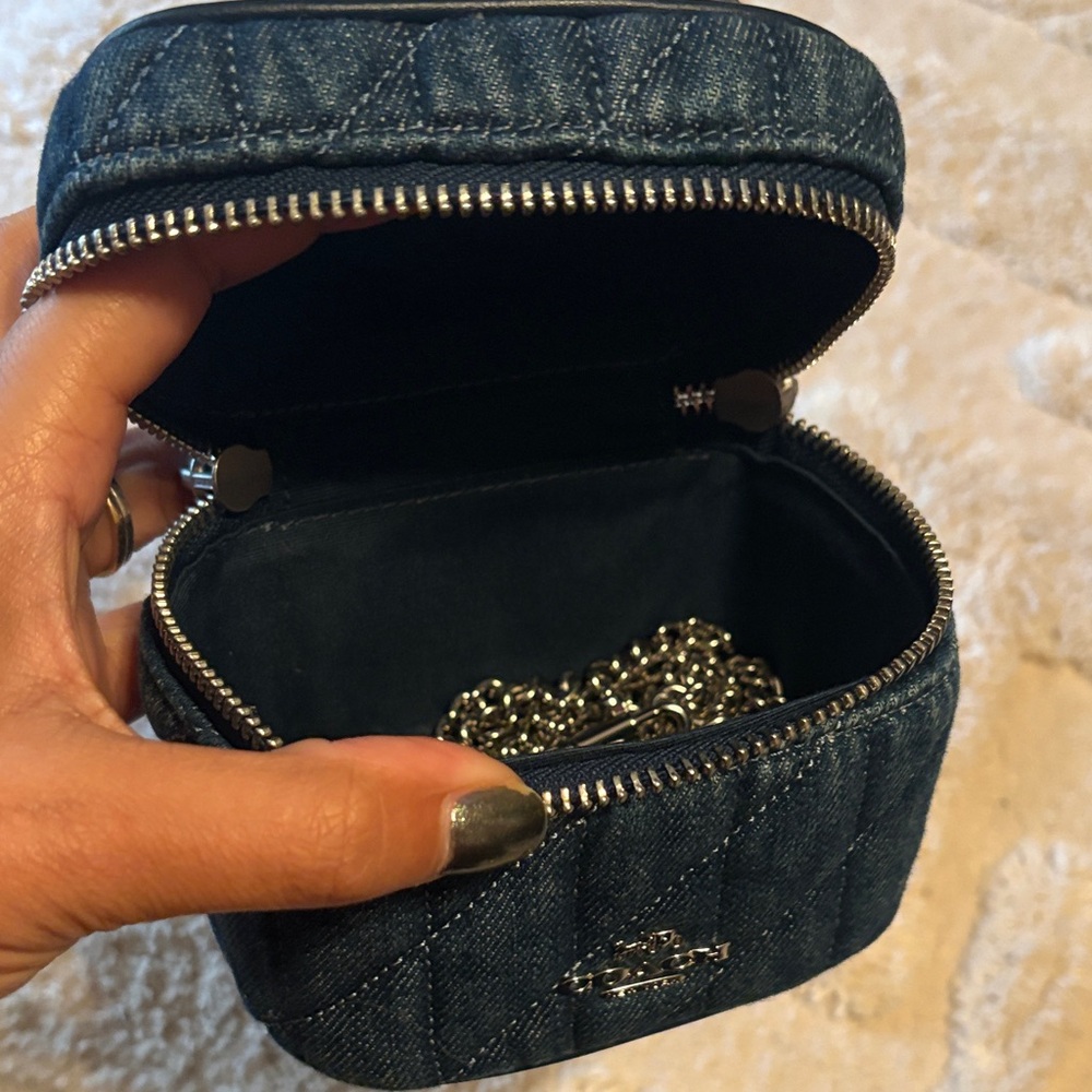 COACH Quilted Denim Mini Top-Handle Bag in Dark Blue - Picture 5 of 5